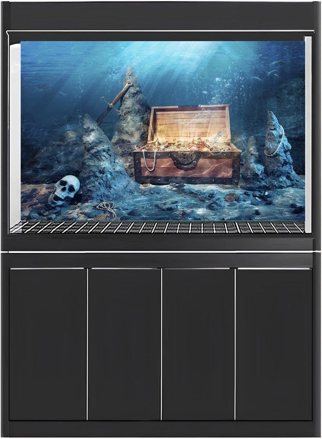 AWERT 48x24 inches Underwater Aquarium Background Opened Treasure Chest with Bright Gold Treasure Box Adventure Water Wealth Pirate Fish Tank Background Vinyl Background - Image 3